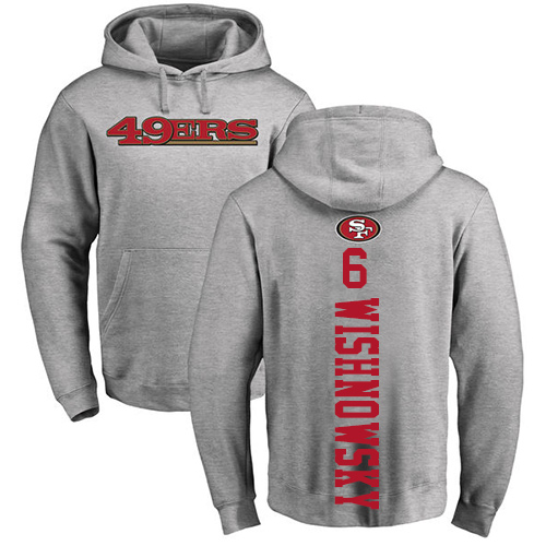 Men San Francisco 49ers Ash Mitch Wishnowsky Backer 6 Pullover NFL Hoodie Sweatshirts